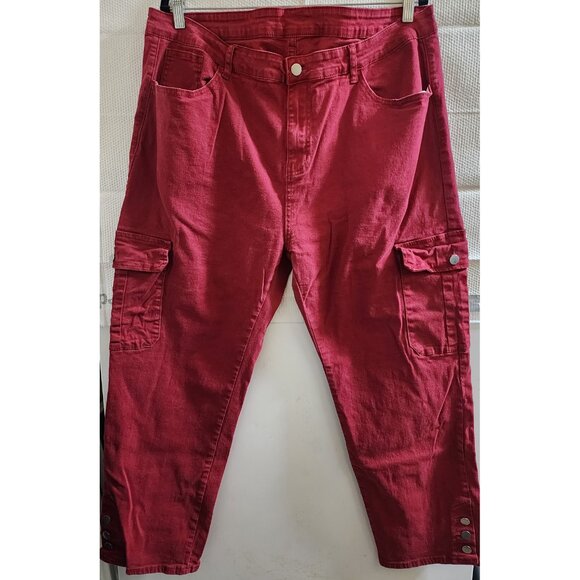 TEMU BURGUNDY CARGO STRETCH JEANS - Picture 1 of 6